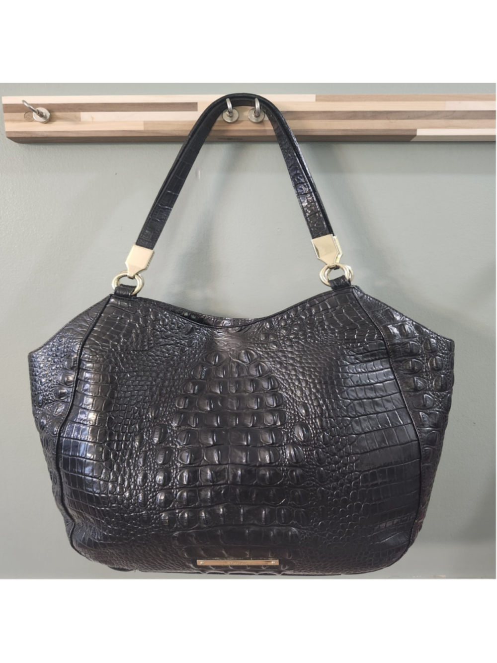 Brahmin Black Crocodile Embossed Leather Tote Bag One Size